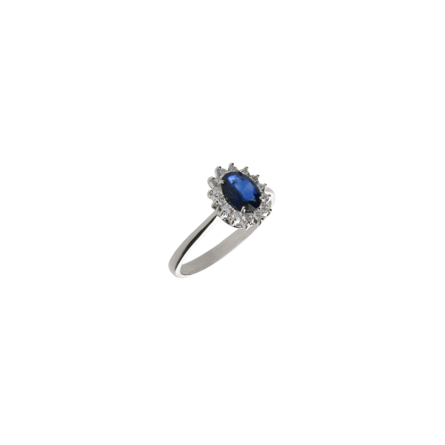 ANELLO ROSETTA IN ORO BIANCO CON ZAFFIRO BLU E DIAMANTI - 0031382Z28