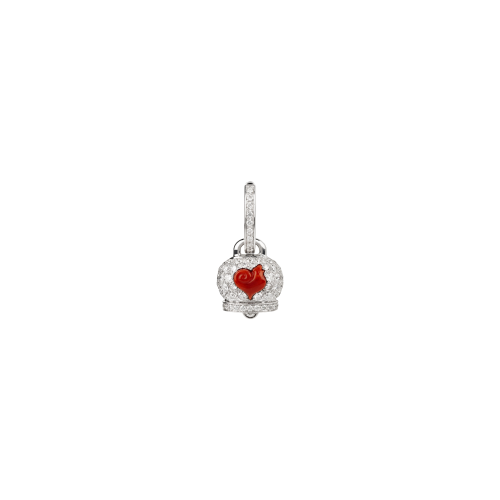 ORECCHINO SINGOLO CAMPANELLE MEDIO IN ORO BIANCO CON DIAMANTI E GALLO IN CORALLO ROSSO - 38756