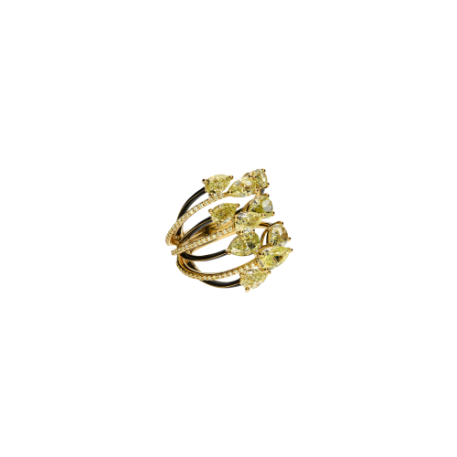 ANELLO RAMI IN ORO GIALLO CON  DIAMANTI FANCY YELLOW - VRH03157DYEBLKY