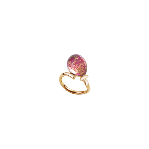 ANELLO PALLONCINI IN ORO ROSA CON CRISTALLO RODONITE E FOGLIA ORO - 000786A303