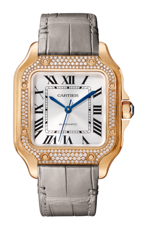 SANTOS DE CARTIER MODELLO MEDIO, AUTOMATICO, ORO ROSA E DIAMANTI, 2 CINTURINI INTERCAMBIABILI - WJSA0012