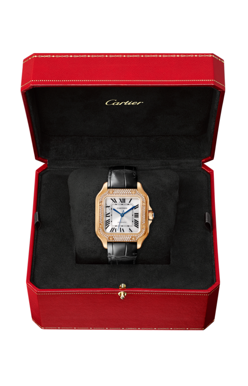 SANTOS DE CARTIER MODELLO MEDIO, AUTOMATICO, ORO ROSA E DIAMANTI, 2 CINTURINI INTERCAMBIABILI - WJSA0012