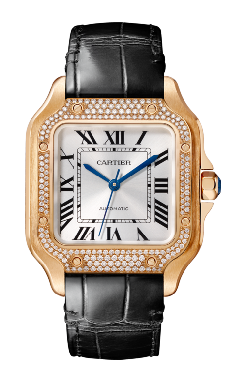 SANTOS DE CARTIER MODELLO MEDIO, AUTOMATICO, ORO ROSA E DIAMANTI, 2 CINTURINI INTERCAMBIABILI - WJSA0012