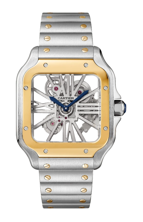 SANTOS DE CARTIER MODELLO GRANDE, MANUALE, ORO GIALLO E ACCIAIO, CINTURINI INTERCAMBIABILI IN METALLO E PELLE - WHSA0019