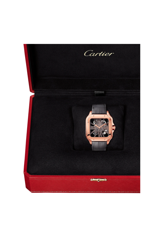 SANTOS DE CARTIER MODELLO GRANDE, MANUALE, ORO ROSA, CINTURINI INTERCAMBIABILI IN PELLE - WHSA0018