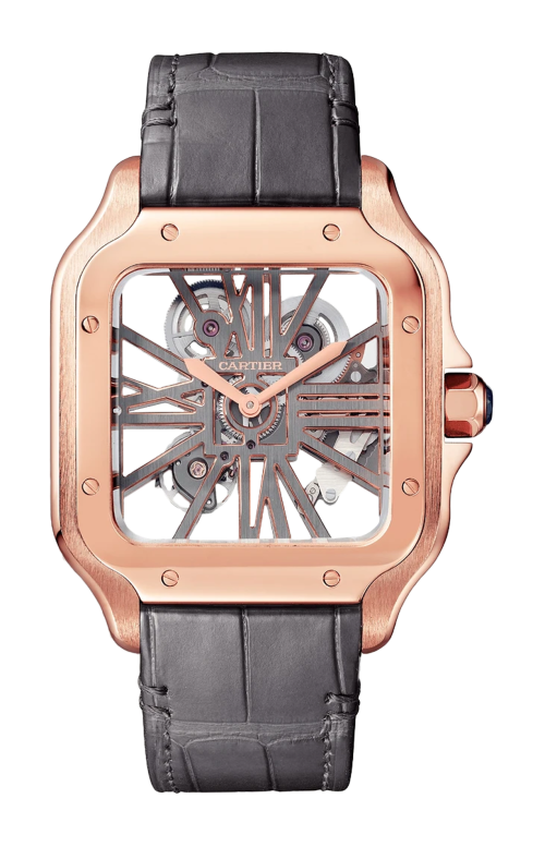 SANTOS DE CARTIER MODELLO GRANDE, MANUALE, ORO ROSA, CINTURINI INTERCAMBIABILI IN PELLE - WHSA0018