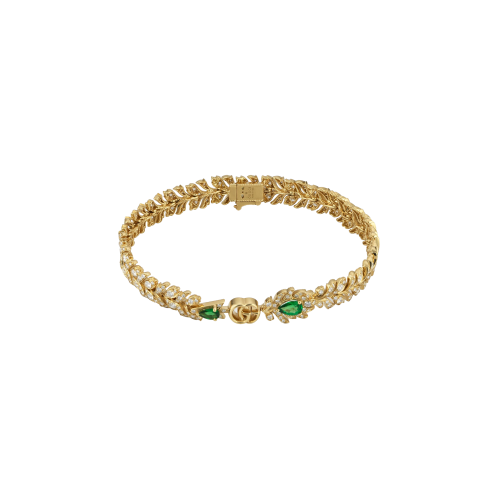 BRACCIALE GUCCI FLORA PIUME IN ORO GIALLO CON DIAMANTI E TSAVORITI - YBA679135001