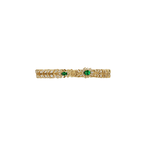 BRACCIALE GUCCI FLORA PIUME IN ORO GIALLO CON DIAMANTI E TSAVORITI - YBA679135001