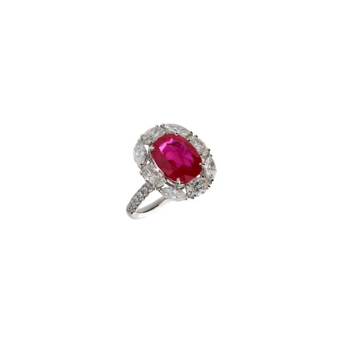 ANELLO IN ORO BIANCO CON DIAMANTI E RUBINO