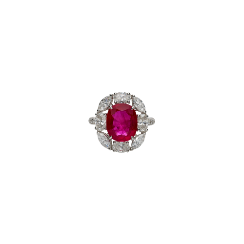 ANELLO IN ORO BIANCO CON DIAMANTI E RUBINO