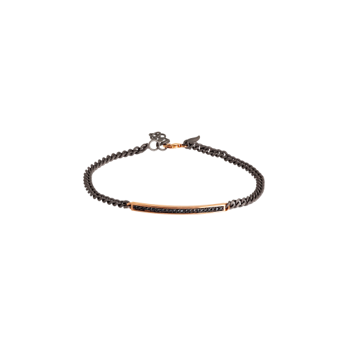 BRACCIALE UOMO CATENA GROUMETTE IN TITANIO, BARRETTA IN ORO ROSSO, DIAMANTI BLACK - MINBRTRG23BBARK - MINBRTRG23BBARK