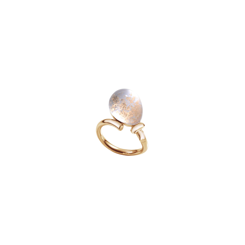 ANELLO PALLONCINO IN ORO ROSA 18KT, MADREPERLA BIANCA, FOGLIA D'ORO ROSA E CRISTALLO DI ROCCA