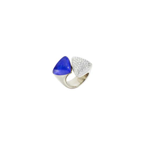 ANELLO VHERNIER FRECCIA IN ORO BIANCO NON RODIATO CON DIAMANTI, LAPIS E CRISTALLO DI ROCCA - PG1401A305