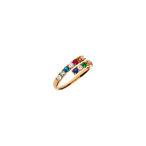 ANELLO RAINBOW IN ORO ROSA CON ZAFFIRI MULTICOLOR, DIAMANTI, TORMALINA BLU, SMERALDO E RUBINO - AR2188/MS