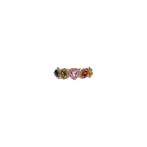 ANELLO RAINBOW IN ORO ROSA CON ZAFFIRI MULTICOLOR E DIAMANTI - KR1232/MS