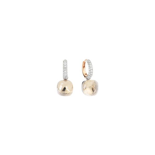 ORECCHINI NUDO CLASSIC IN ORO ROSA E BIANCO, TOPAZIO BIANCO, DIAMANTI BIANCHI SU ORO ROSA  RODIATO BIANCO - POB4010O6WHRDB0TB - POB4010O6WHRDB0TB