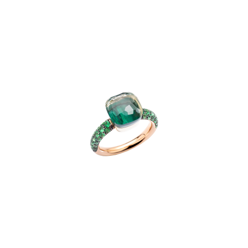 ANELLO NUDO CLASSIC IN ORO BIANCO E ORO ROSA RODIATO NERO CON PRASIOLITE, MALACHITE, TSAVORITE - PAB9040O6BKRTZMPA - PAB9040O6BKRTZMPA