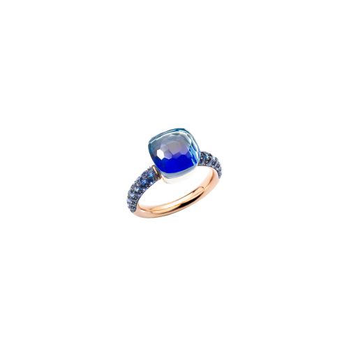 ANELLO NUDO CLASSIC IN ORO BIANCO E ORO ROSA RODIATO NERO CON TOPAZIO BLU LONDON, LAPIS E ZAFFIRI BLU - PAB9040O6BKRZALTL - PAB9040O6BKRZALTL