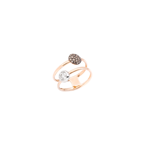 ANELLO SABBIA IN ORO ROSA E ORO ROSA RODIATO NERO CON DIAMANTE BIANCO E PAVÉ DI DIAMANTI BROWN - PAC3051O6BWRDB0BR - PAC3051O6BWRDB0BR