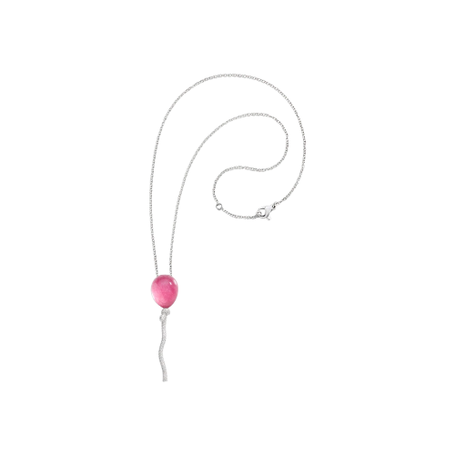 PENDENTE PALLONCINO IN ORO BIANCO RODIATO, DIAMANTI, RODONITE E CRISTALLO DI ROCCA