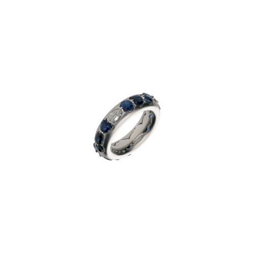 ANELLO IN ORO BIANCO SATINATO CON DIAMANTI E ZAFFIRI BLU - VRH03748SBDW