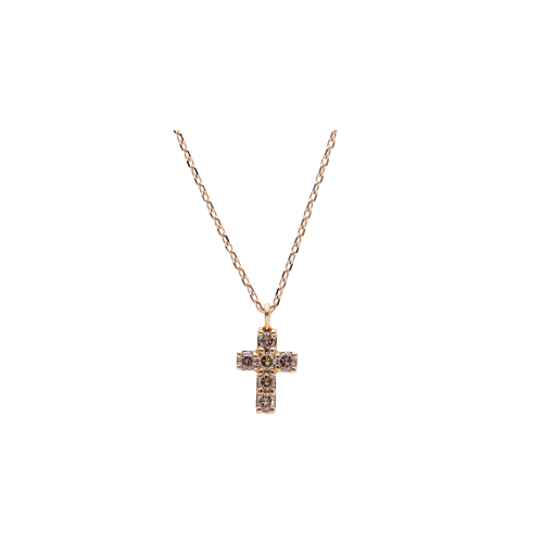 COLLANA IN ORO ROSA CON CROCE IN PAVÉ DI DIAMANTI BROWN - 247052