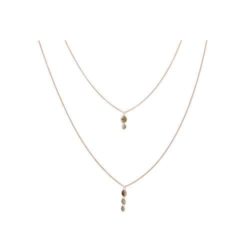 COLLANA A DOPPIO FILO IN ORO ROSA CON DIAMANTI BROWN PENDENTI - C058/19/3-S0