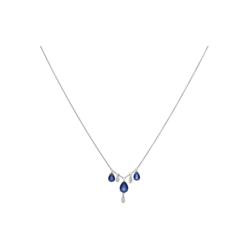 COLLANA IN ORO BIANCO CON ZAFFIRI BLU E DIAMANTI PENDENTI - C069/12-S0