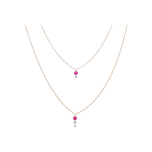 COLLANA A DOPPIO FILO IN ORO ROSA CON RUBINI E DIAMANTI - C069/20/9-S0