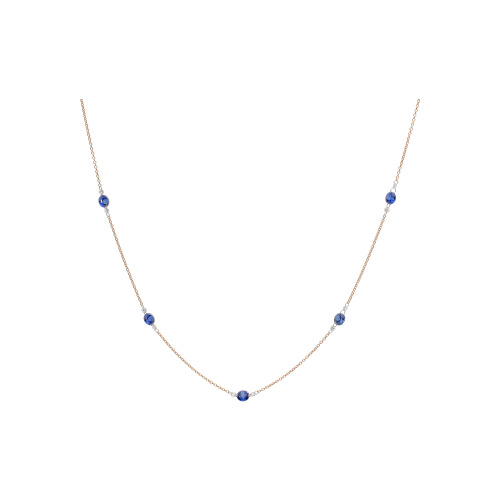 COLLANA IN ORO ROSA CON ZAFFIRI BLU E DIAMANTI - C065/2/2-S0