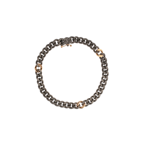 BRACCIALE GROUMETTE IN TITANIO E ORO ROSA CON DIAMANTE NERO - GROUBRT3RGSN - GROUBRT3RGSN