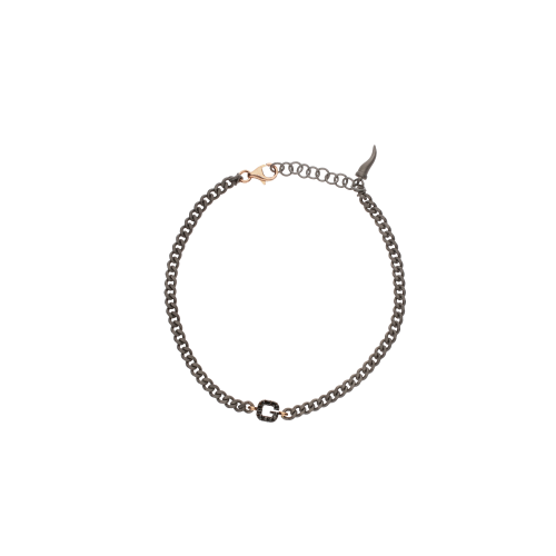 BRACCIALE CON CATENA GROUMETTE IN TITANIO, LETTERA G IN ORO ROSA E DIAMANTI NERI - KATBRRGBBGROUM_G - KATBRRGBBGROUM_G