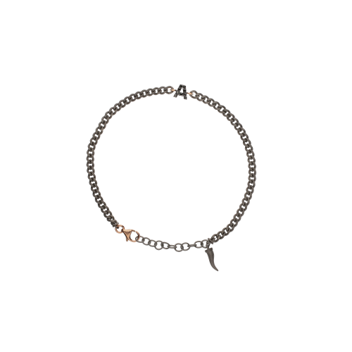 BRACCIALE CON CATENA GROUMETTE IN TITANIO, LETTERA A IN ORO ROSA E DIAMANTI  NERI - KATBRRGBBGROUM_A - KATBRRGBBGROUM_A