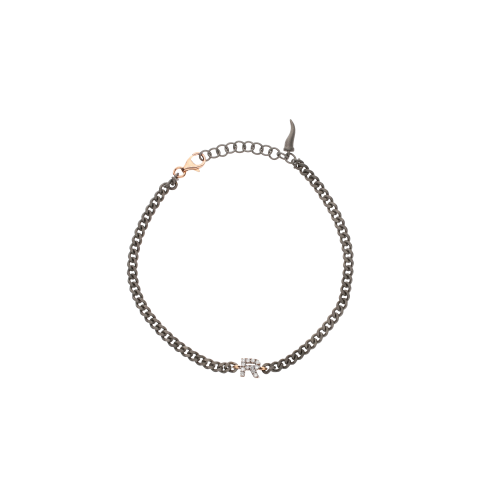 BRACCIALE CON CATENA GROUMETTE IN TITANIO, LETTERA R IN ORO ROSA E DIAMANTI  BIANCHI - KATBRRGWBGROUM_R - KATBRRGWBGROUM_R