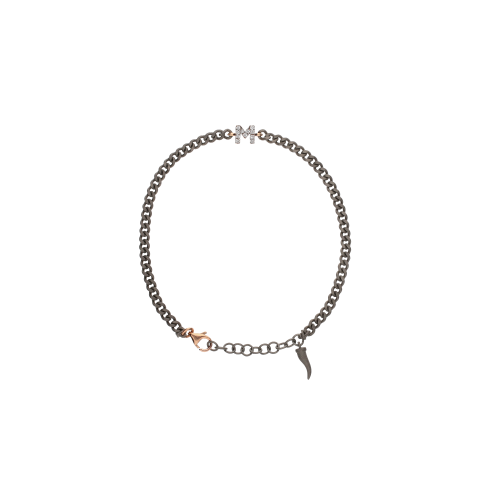 BRACCIALE CON CATENA GROUMETTE IN TITANIO, LETTERA M IN ORO ROSA E DIAMANTI  BIANCHI - KATBRRGWBGROUM_M - KATBRRGWBGROUM_M