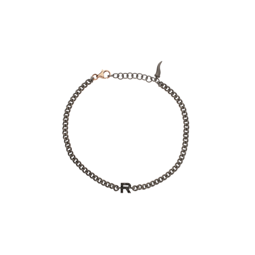 BRACCIALE CON CATENA GROUMETTE IN TITANIO, LETTERA R IN ORO ROSA E DIAMANTI  NERI - KATBRTGROUM_R - KATBRTGROUM_R