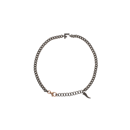 BRACCIALE CON CATENA GROUMETTE IN TITANIO, LETTERA F IN ORO ROSA E DIAMANTI NERI - KATBRTGROUM_F - KATBRTGROUM_F