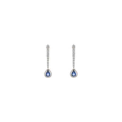 ORECCHINI PENDENTI IN ORO BIANCO CON ZAFFIRI BLU E DIAMANTI A SCALARE - 1PE1790047/3/2