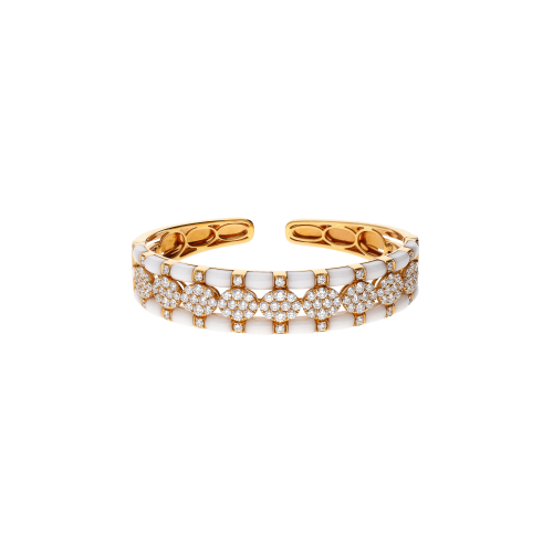 BRACCIALE RIGIDO IN ORO ROSA CON PAVÉ DI DIAMANTI E CERAMICA BIANCA - 1PU0270197/C1