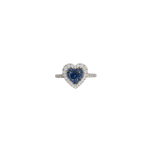 ANELLO CUORE IN ORO BIANCO CON DIAMANTI E ZAFFIRO BLU - 1AN1480921/4