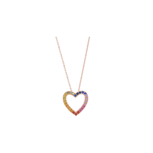 COLLANA GIROCOLLO CON CUORE CENTRALE IN ORO ROSA E PAVÉ DI ZAFFIRI MULTICOLOR - 250654ZM