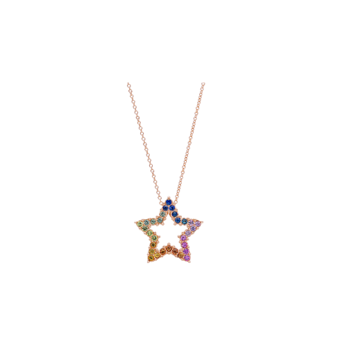 COLLANA GIROCOLLO CON STELLA CENTRALE IN ORO ROSA E ZAFFIRI MULTICOLOR - 250653ZM