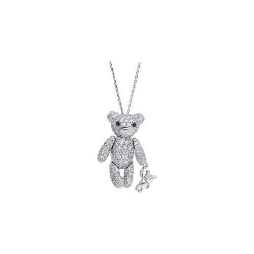 COLLANA GIROCOLLO IN ORO BIANCO CON PENDENTE ORSETTI CON DIAMANTI NERI E  FULL PAVÉ DI DIAMANTI BIANCHI - 241056