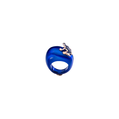 ANELLO HAPPY FROG CON RANA IN ORO ROSA E ZAFFIRI BLU SU BASE GRANDE IN CATAFORESI BLUETTE - DHF08ANAKRNZB - DHF08ANAKRNZB