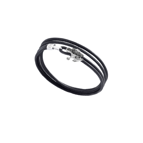 BRACCIALE HAPPY FROG IN PELLE  NERA, ORO BIANCO RODIATO NERO E DIAMANTI NERI - DHF12BRBNDNXN