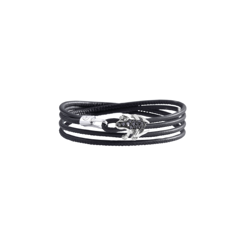 BRACCIALE HAPPY FROG IN PELLE  NERA, ORO BIANCO RODIATO NERO E DIAMANTI NERI - DHF12BRBNDNXN