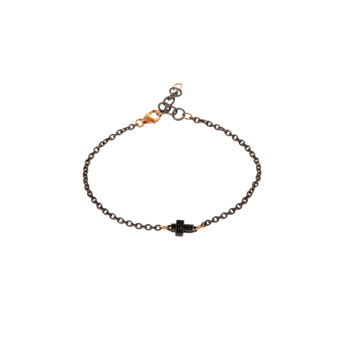 BRACCIALE UOMO 1 CROCE IN TITANIO, DIAMANTI BLACK,  ORO ROSSO 9KT E CATENA - MINBRTB1CROK - MINBRTB1CROK