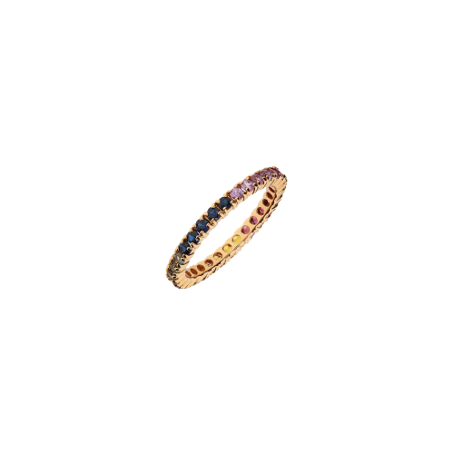 ANELLO VERETTA RAINBOW IN ORO ROSA CON ZAFFIRI MULTICOLOR - KR1017/MS