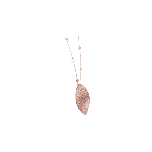 COLLANA LAKSHMI IN ORO ROSA CON CALCEDONIO ROSA, DIAMANTI E RUBINO NEL MOSCHETTONE MODELLO GRANDE - 15824R - 15824R