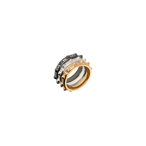 ANELLO PIRAMIDI IN ORO ROSA, ORO BIANCO E ORO BRUNITO CON DIAMANTI - VRH04204DX